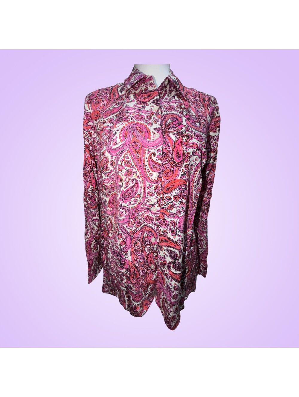 Jones New York Sport Pink Paisley Button-Up Tunic Blouse | Small